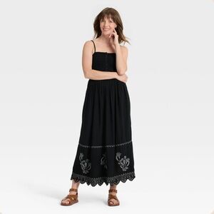 Women's Button-Front Smocked Maxi Sundress - Universal Thread M
